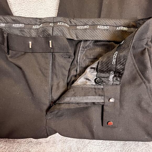 Azzuro Men’s Black Dress Pants 36 Short Wool-Touch Comfort Lined Slacks - Picture 4 of 10
